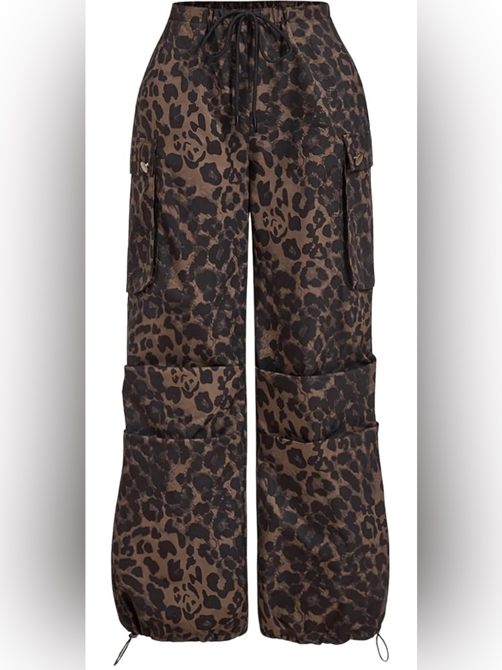 Leopard-Print Cargo Wide-Leg Pants - Brown